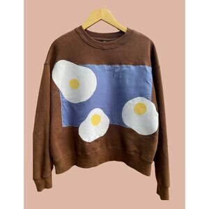Small Upcycled Egg Applique Pullover Sweatshirt Sweater